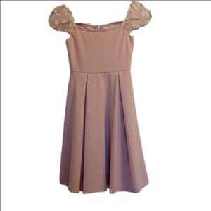 WDIRARA GIRS APPLIQUE MESH PUFF SLEEVE DRESS, size 8Y-9Y.